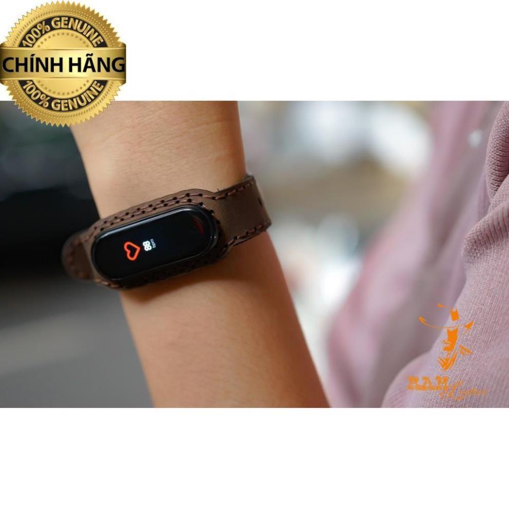 DÂY ĐỒNG HỒ CHO MIBAND 4 VÀ MIBAND 3 VER2 - DA BÒ NÂU ĐẤT (DA BÒ THẬT) .