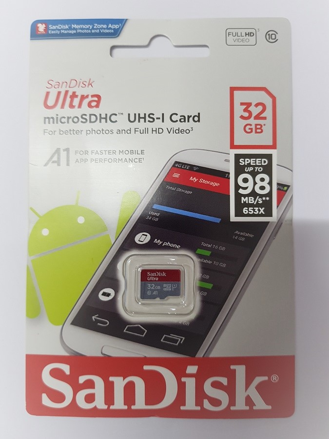 Thẻ nhớ MicroSDHC SanDisk Ultra A1 98MB/s 32GB - Hàng Nhập Khẩu