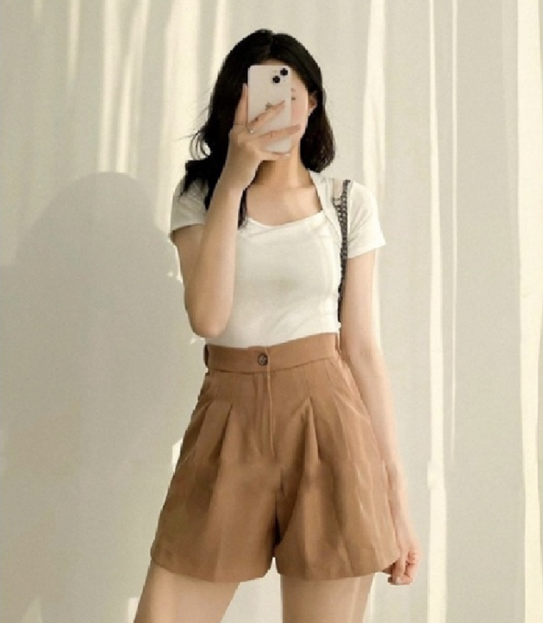 Quần short nữ ống rộng basic, quần đùi nữ lưng cao cạp chun sau xếp li cách điệu