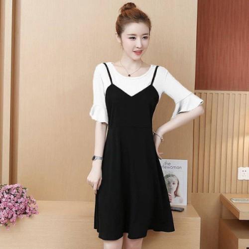 ĐẦM THUN LIỀN PHỐI MÀU TAY LOE DÁNG XÒE