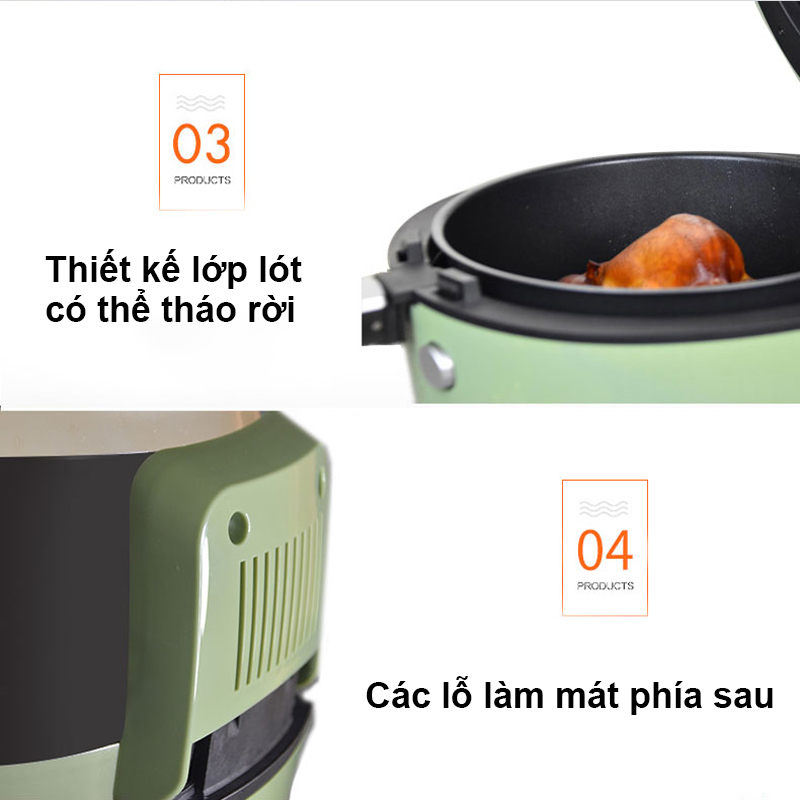 Nồi chiên không dầu dung tích 8L, nồi chiên ko dầu công nghệ hàn quốc, công suất 1500W, thiết kế hiện đại, dễ dàng sử dụng, KB-6001M