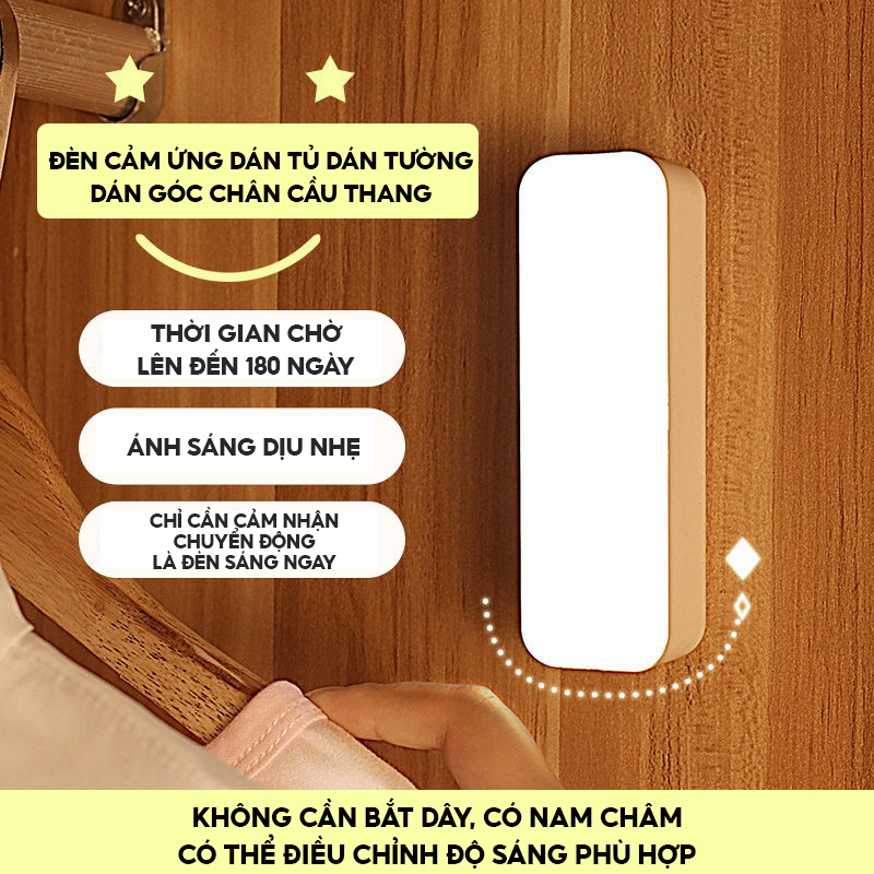 Đèn Cảm Ứng Lắp Chân Giường Hoặc Tủ Áo Kích Cỡ 200mm Sáng Vàng Công Suất 5w tặng keo dán 3M