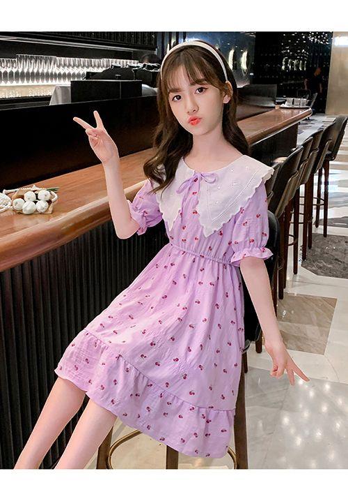 DONGSHOP HOT Cô gái ăn mặc 2023 mùa hè ăn mặc cô gái váy công chúa Mid-Boy Cherry hoa đầm đầm đầm đầm mùa hè cho trẻ em