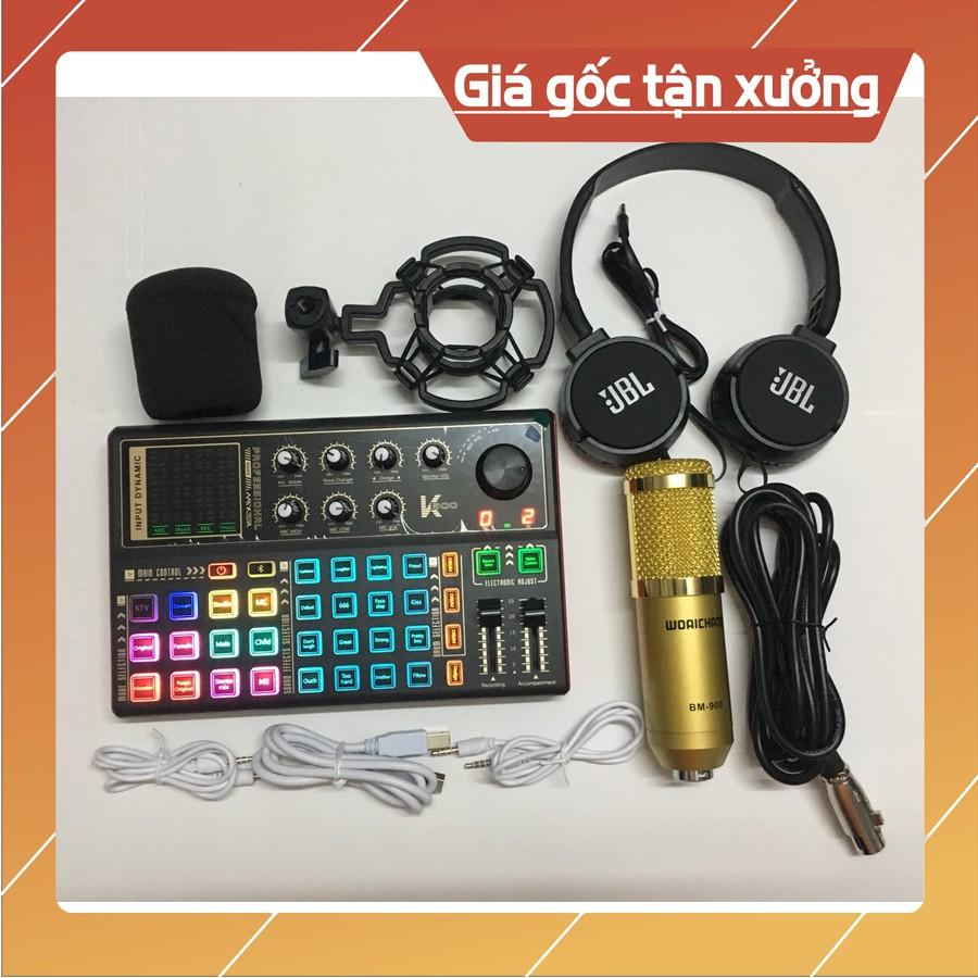 Mic thu âm livestream bm900 sound card k300 - bộ thu âm sound card k300 autotune bluetooth Chân kẹp Tai Nghe