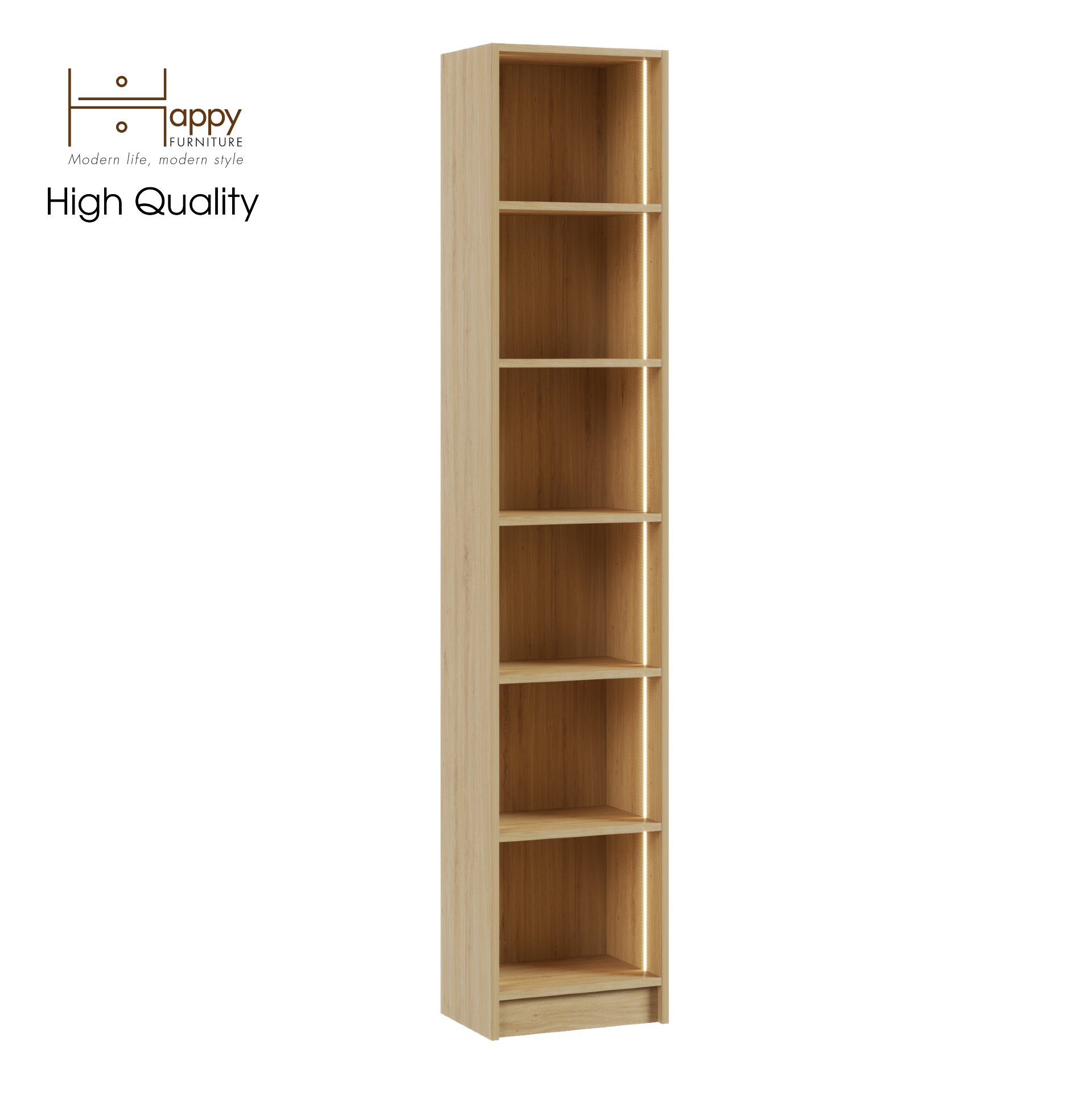 [Happy Home Furniture] CATY, kệ sách 6 tầng size nhỏ tích hợp đèn LED, 40cm x 28cm x 202cm (DxRxC), KSA_009_LED