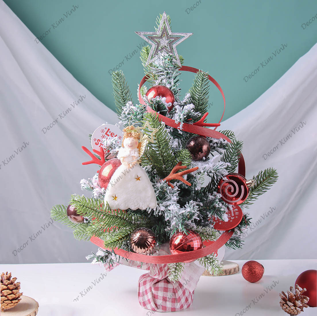 Cây Thông Hàn Quốc THQ15 45cm Dây Xoắn ĐỎ Trang Trí Giáng Sinh