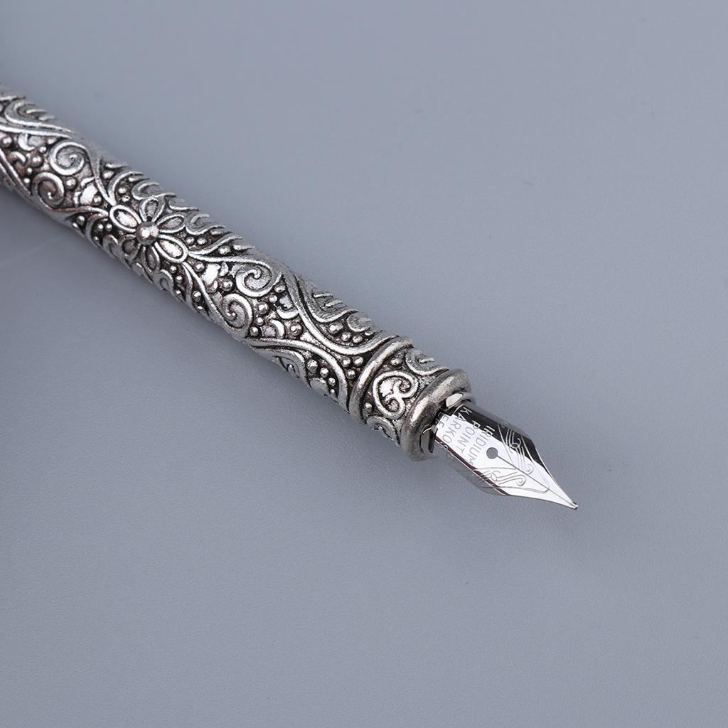 Antique Feather Dip Fountain Pen Calligraphy Set w Holder 5 Nib