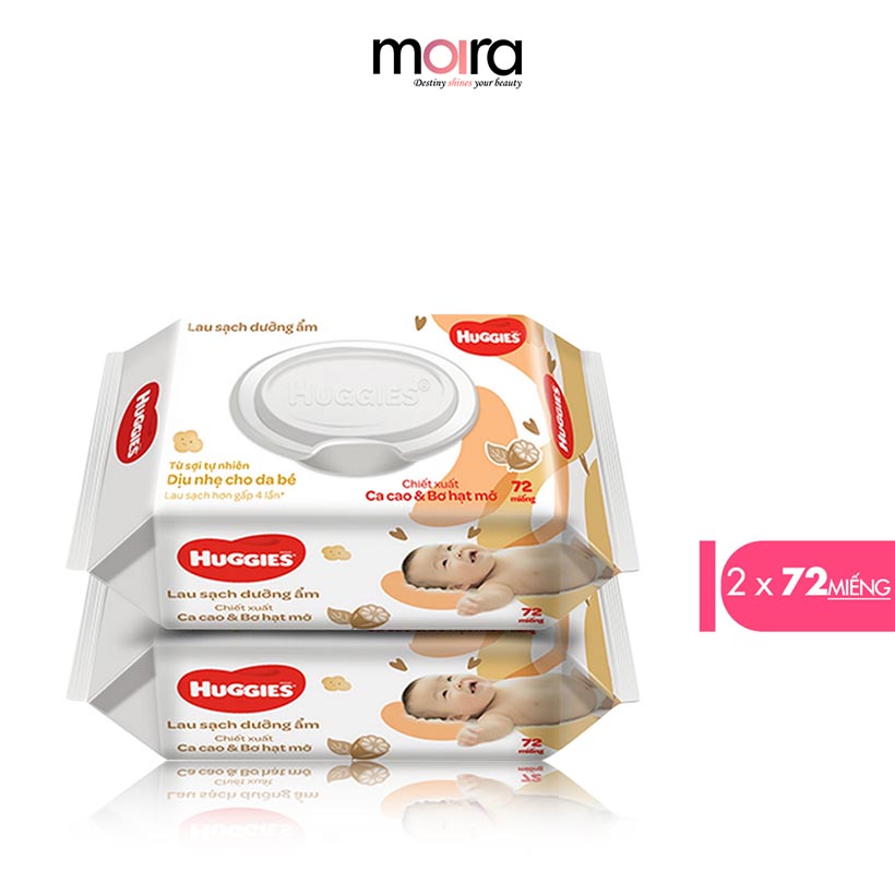 Combo 2 gói Khăn giấy ướt cho trẻ sơ sinh HUGGIES [Gói 72 tờ] - Chiết xuất Cao cao &amp; Bơ hạt mỡ