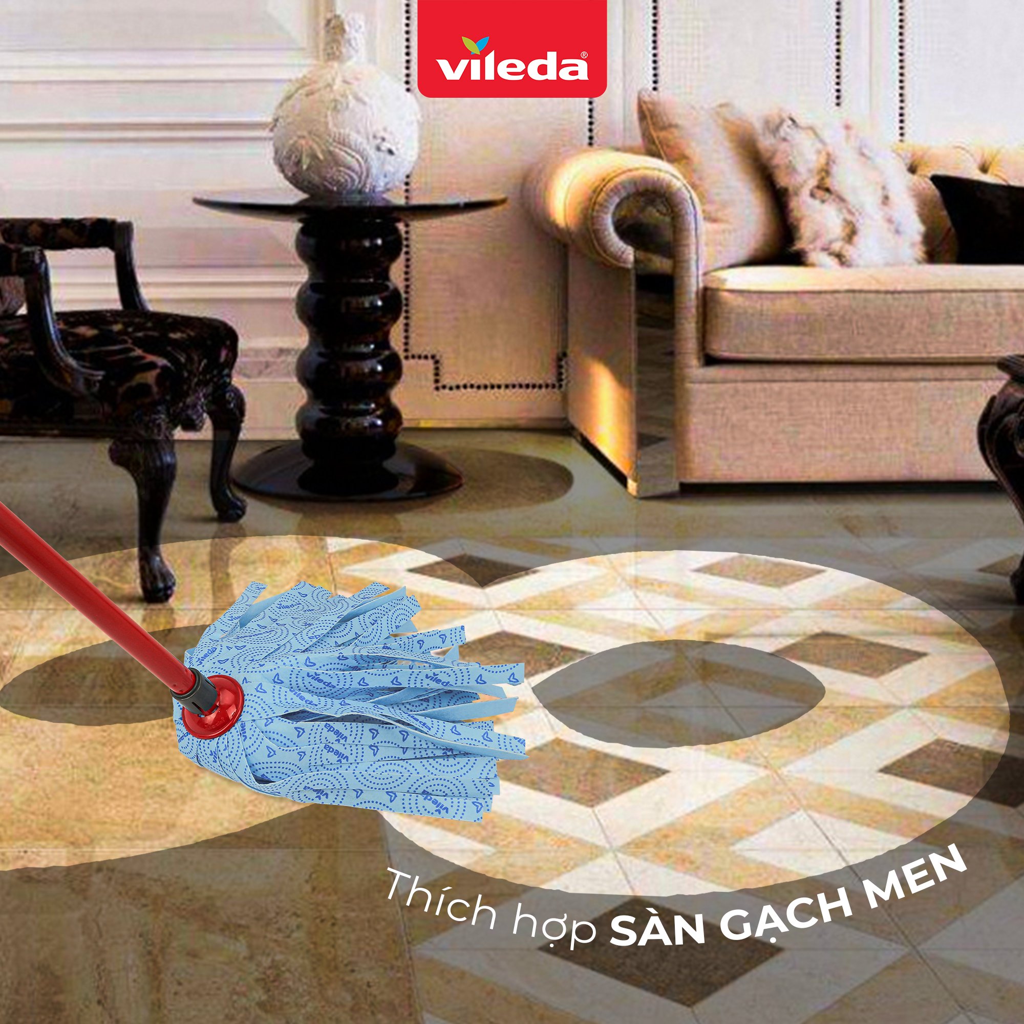 Cây lau nhà đa năng VILEDA Supermocio Wet vải sợ microfibre, đa năng cho mọi loại sàn nhà