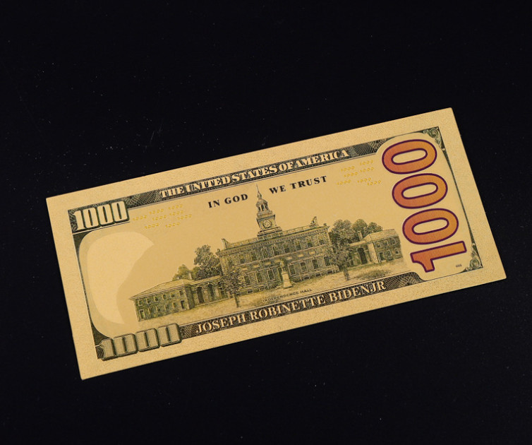 Tiền 1000 USD tổng thống Biden mạ vàng plastic óng ánh seri 999999 , Quà tặng sưu tầm