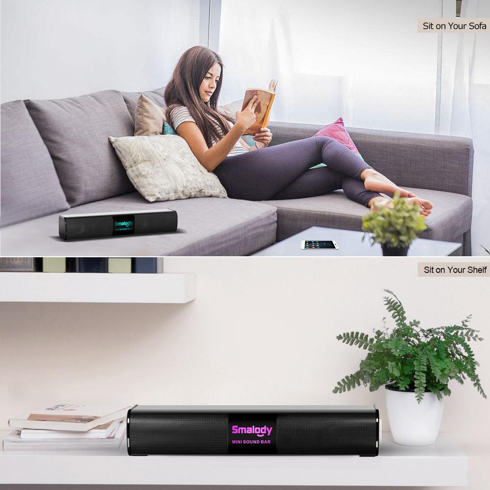 Loa Bluetooth không dây di động Smalody 10W Đèn LED đầy màu sắc âm thanh nổi Mini Soundbar U Disk TF Card
