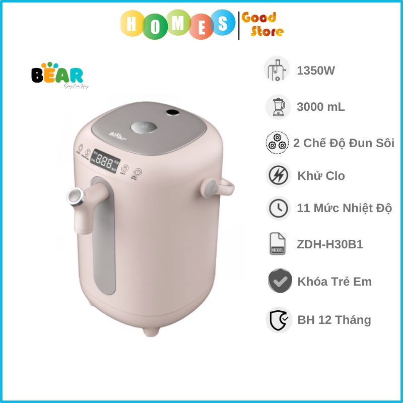 Bình Thủy Điện, Bình Giữ Nhiệt Thông Minh BEAR KE-B30V1 Khử Clo Dung Tích 3L Công Suất 1350 W - Hàng Chính Hãng