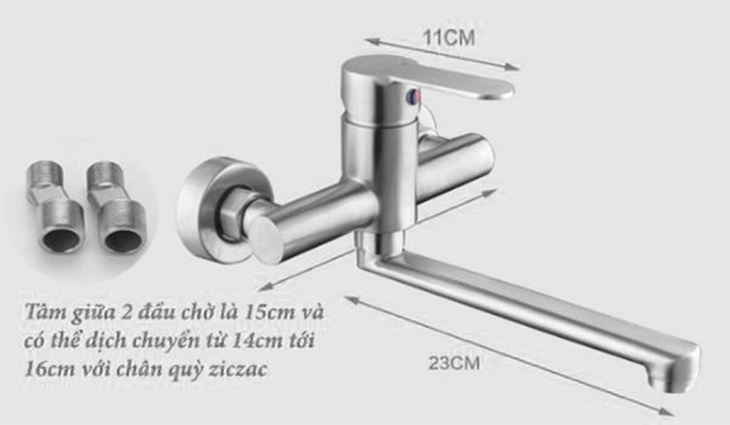 Vòi chậu rửa chén nóng lạnh gắn tường cần cứng Inox 304 Yamato CNI05