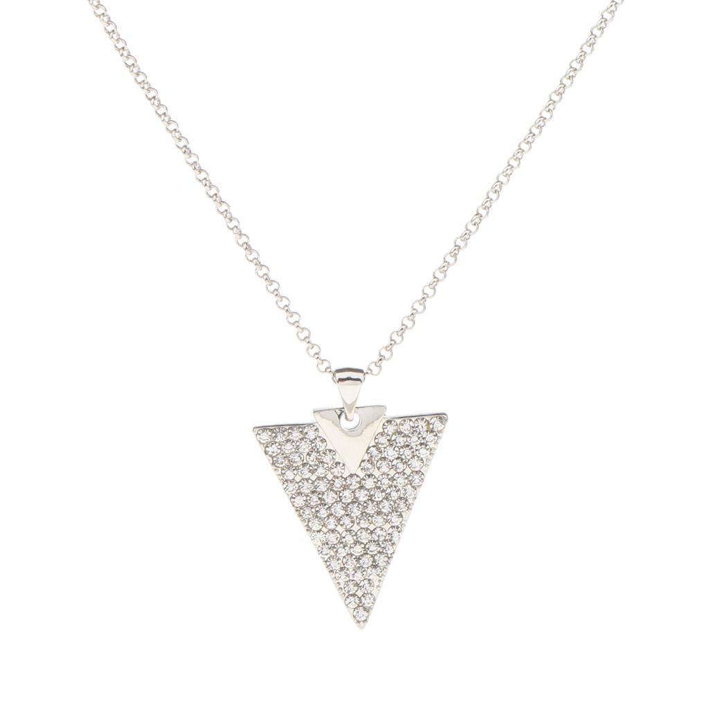 Ladies Fashion Rhinestone Triangle Pendant Silver Chain Necklace Choker