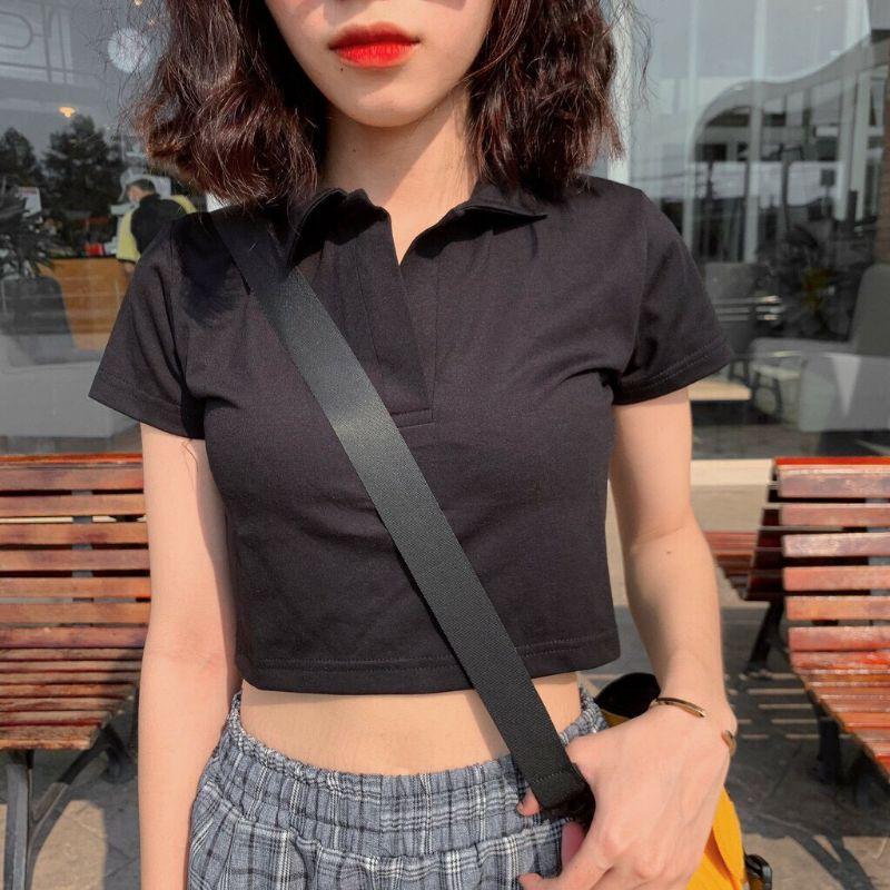 Áo Croptop Nữ PoLo Tay Ngắn Dáng Ôm Ulzzang 