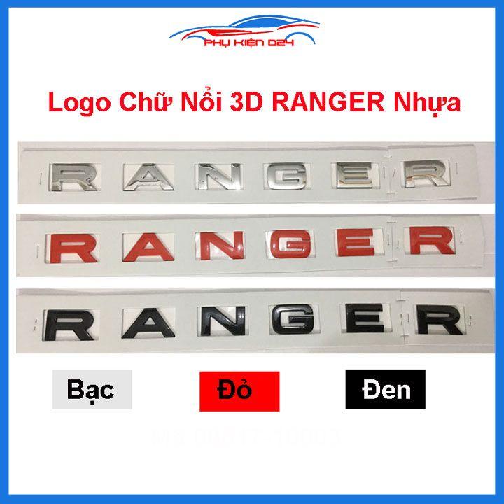 Logo, lô gô chữ nổi dán capo 3D trang trí xe RANGER đủ màu đen đỏ bạc tùy chọn