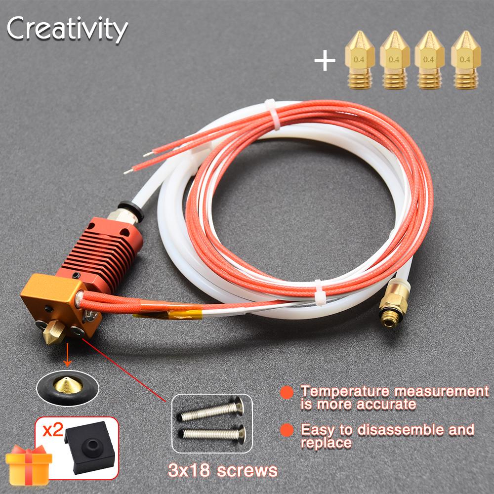 Ender-3/CR10 J-Head Hotend Kit Aluminum Khối nhiệt với nhiệt điện trở cho Ender3V2/CR10S Pro/CR10 V2 Hotend 0,4mm Vòi phun