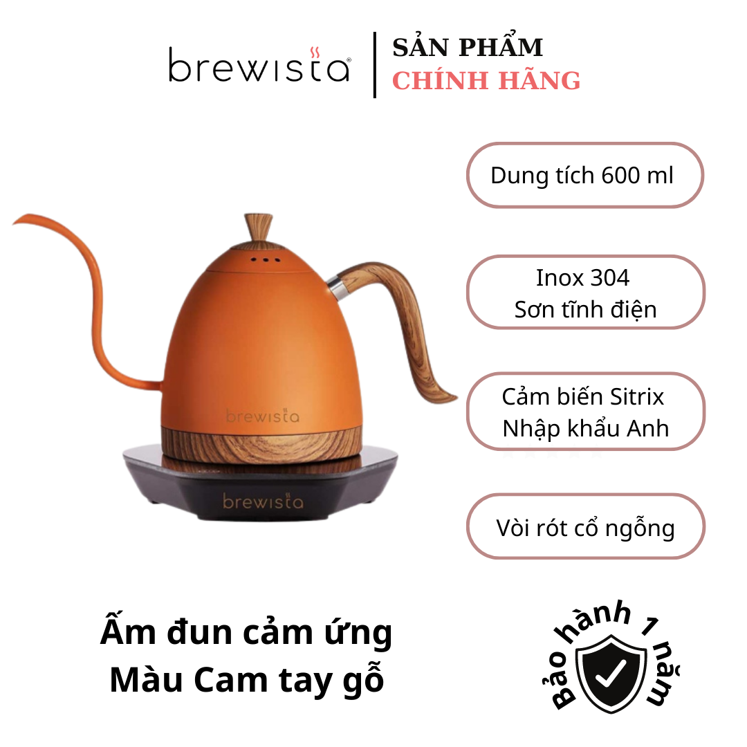 Ấm đun cảm ứng chuyên dụng rót cà phê Kettle 600ml - Orange (Chính hãng Brewista)