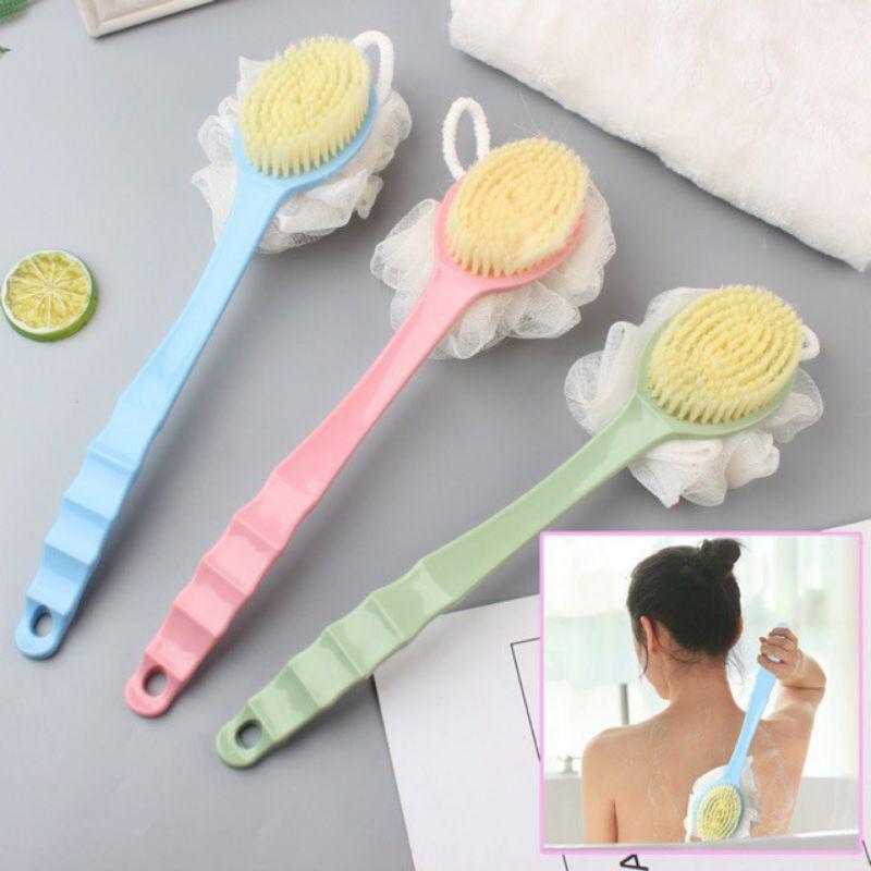 Cây cọ lưng, chà lưng 2 mặt kèm bông tắm cán dài cầm tay