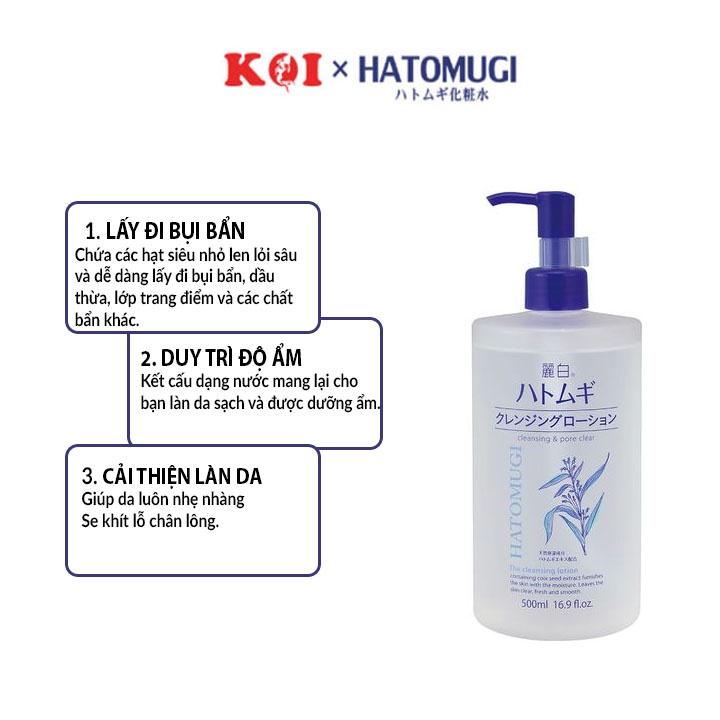 Nước tẩy trang sạch sâu và dưỡng ẩm cho da Hatomugi Cleansing &amp; Pore Clear 500ml