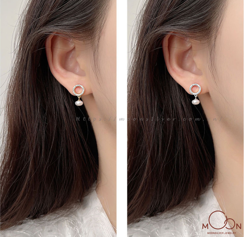 Khuyên tai tròn ngọc trai