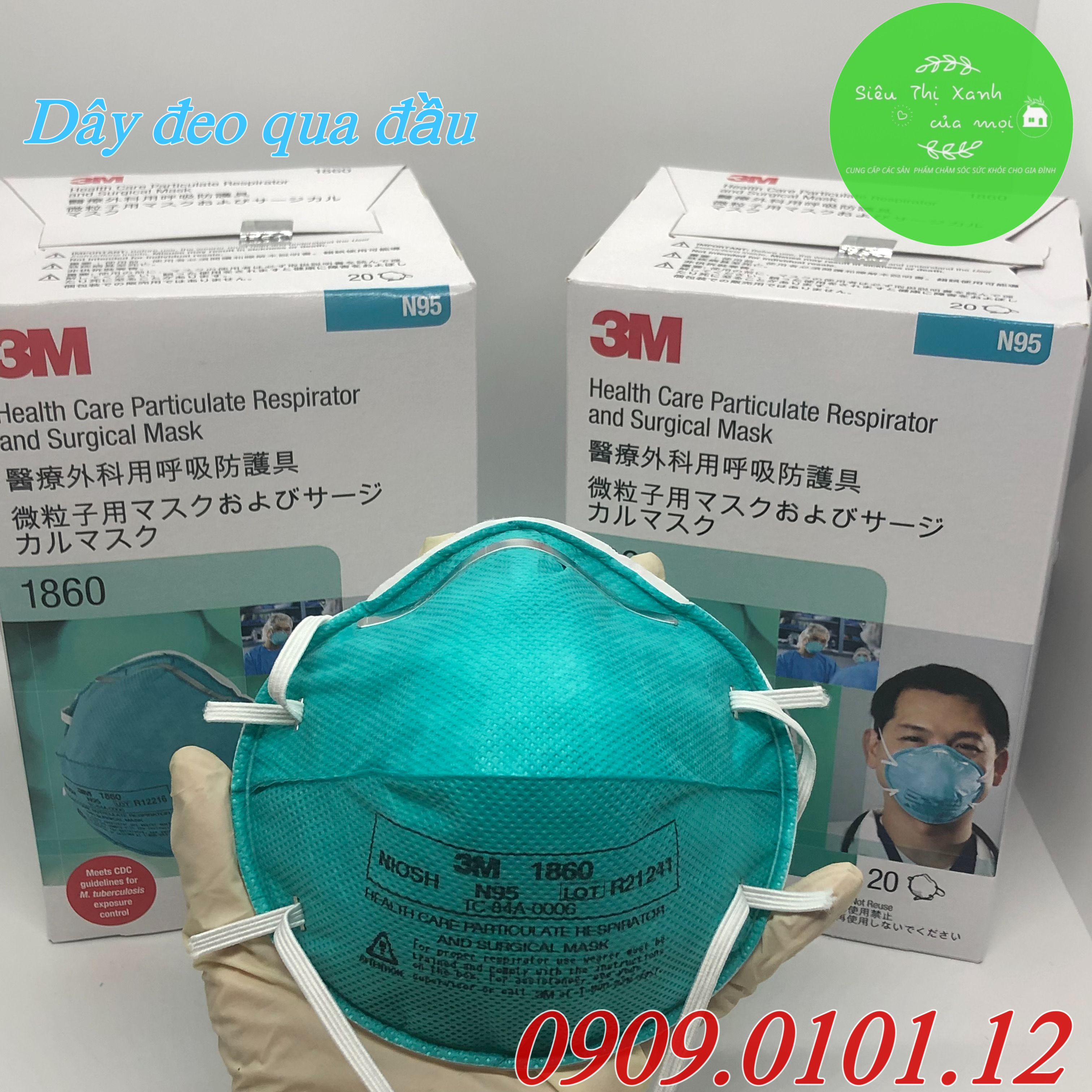 Khẩu trang 3m 1860 chính hãng hộp 20 cái, khẩu trang n95 mask đệm mũi cao cấp đạt tiêu chuẩn NIOSH (Mỹ)