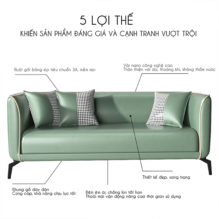 Ghế Sofa Nỉ Cao Cấp, Sofa Phòng Khách Decor Chất Liệu Nỉ Vải Chống Thấm Nano Thoáng Mát Mềm Đàn Hồi 3 Lớp Chống Thấm -AT115