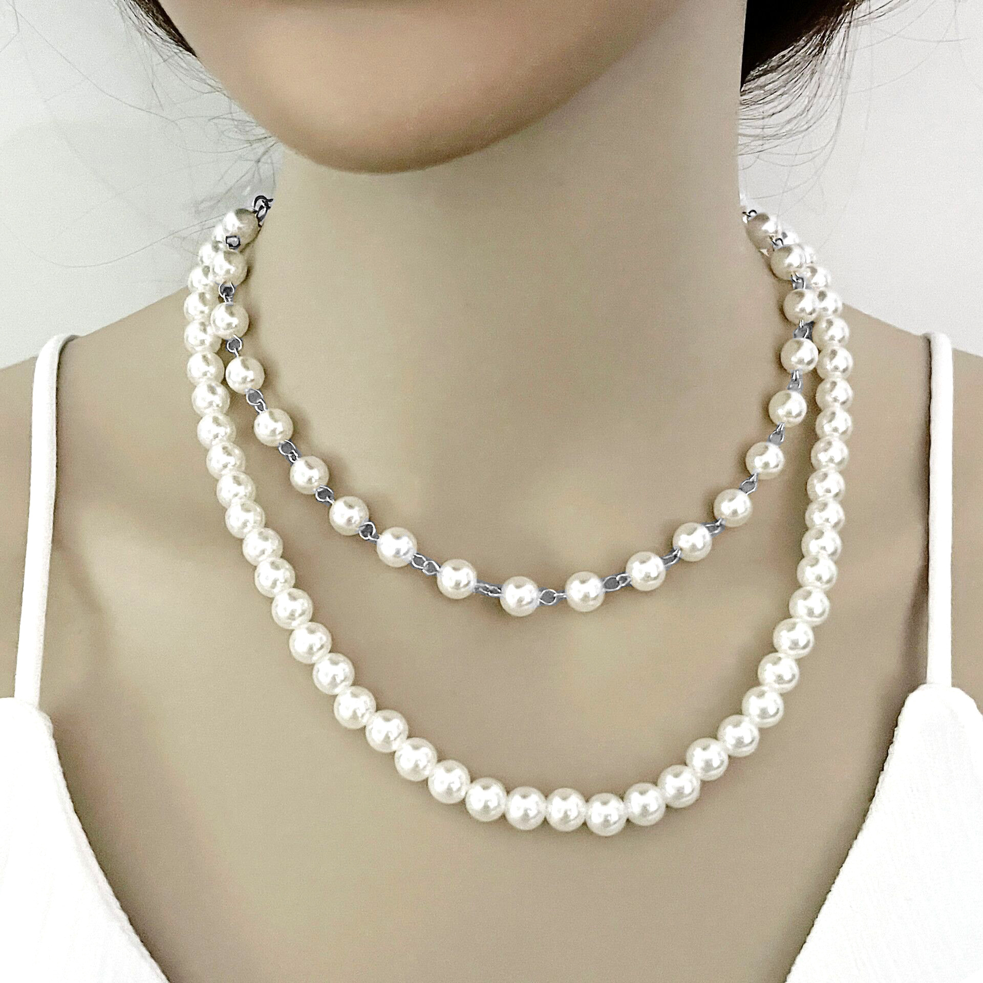 Dây chuyền vòng cổ mix ngọc trai 2 tầng sang trọng quyến rũ không hề bị dừ