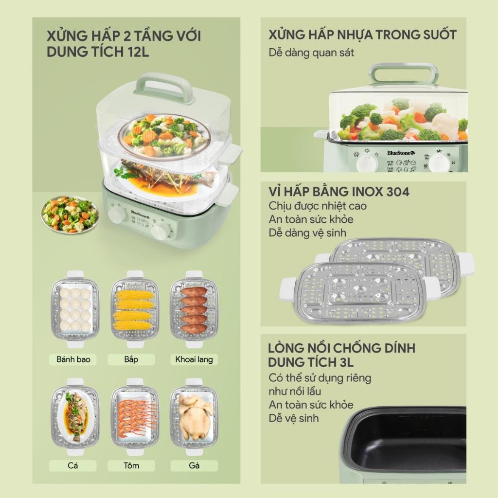 Nồi Lẩu Hấp Đa Năng Bluestone MPB-7235, 15Lit - 1500w, Hàng Chính Hãng