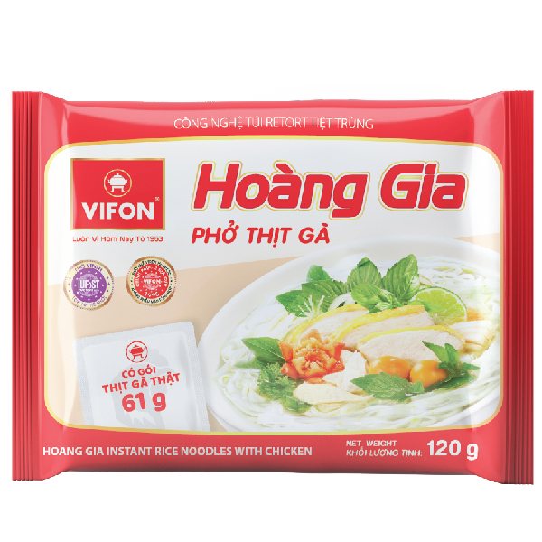 Thùng 18 Phở Thịt Gà HOÀNG GIA VIFON có Gói Thịt Thật (120g / Gói)