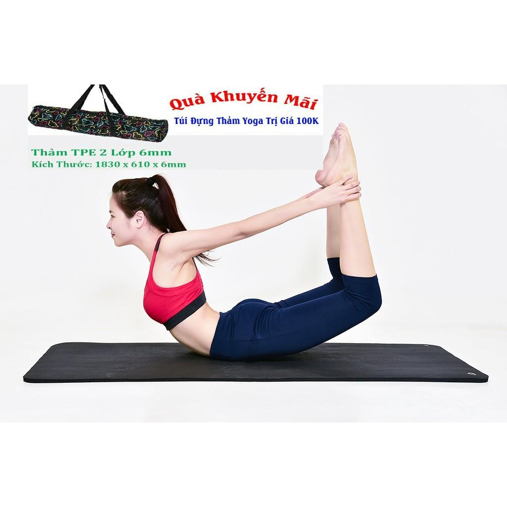 Thảm yoga PTE 6mm 1 lớp (tặng túi + dây)