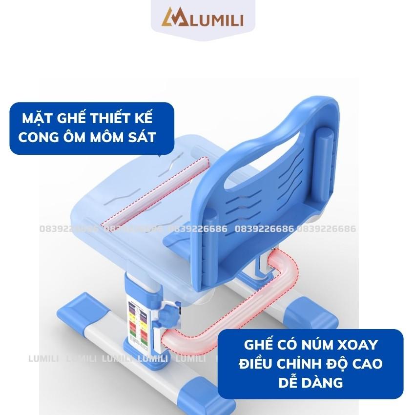 bàn học có giá sách cho bé Lumili M8 chống gù chống cận, kèm kệ sách, phù hợp cho học sinh tiểu học