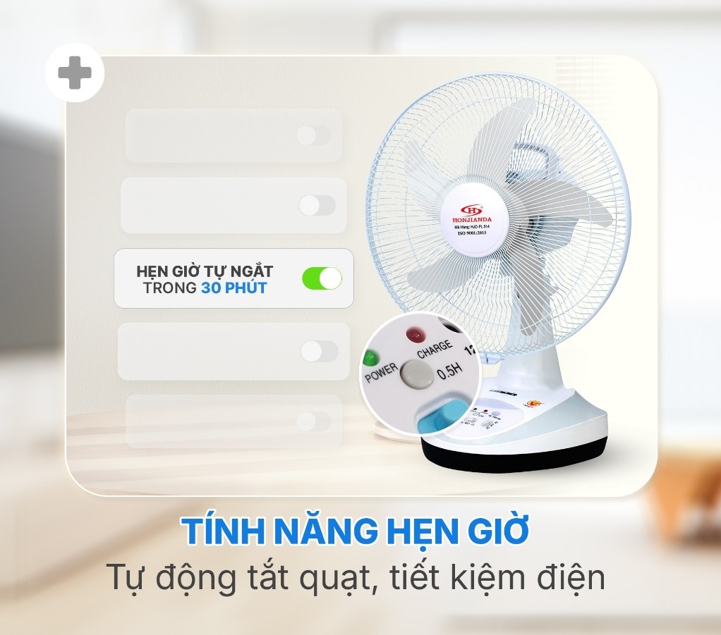 Quạt Sạc Tích Điện để bàn AC&amp;DC 14 inch Honjianda FL314 có đèn LED &amp; sạc USB - Hàng Chính Hãng