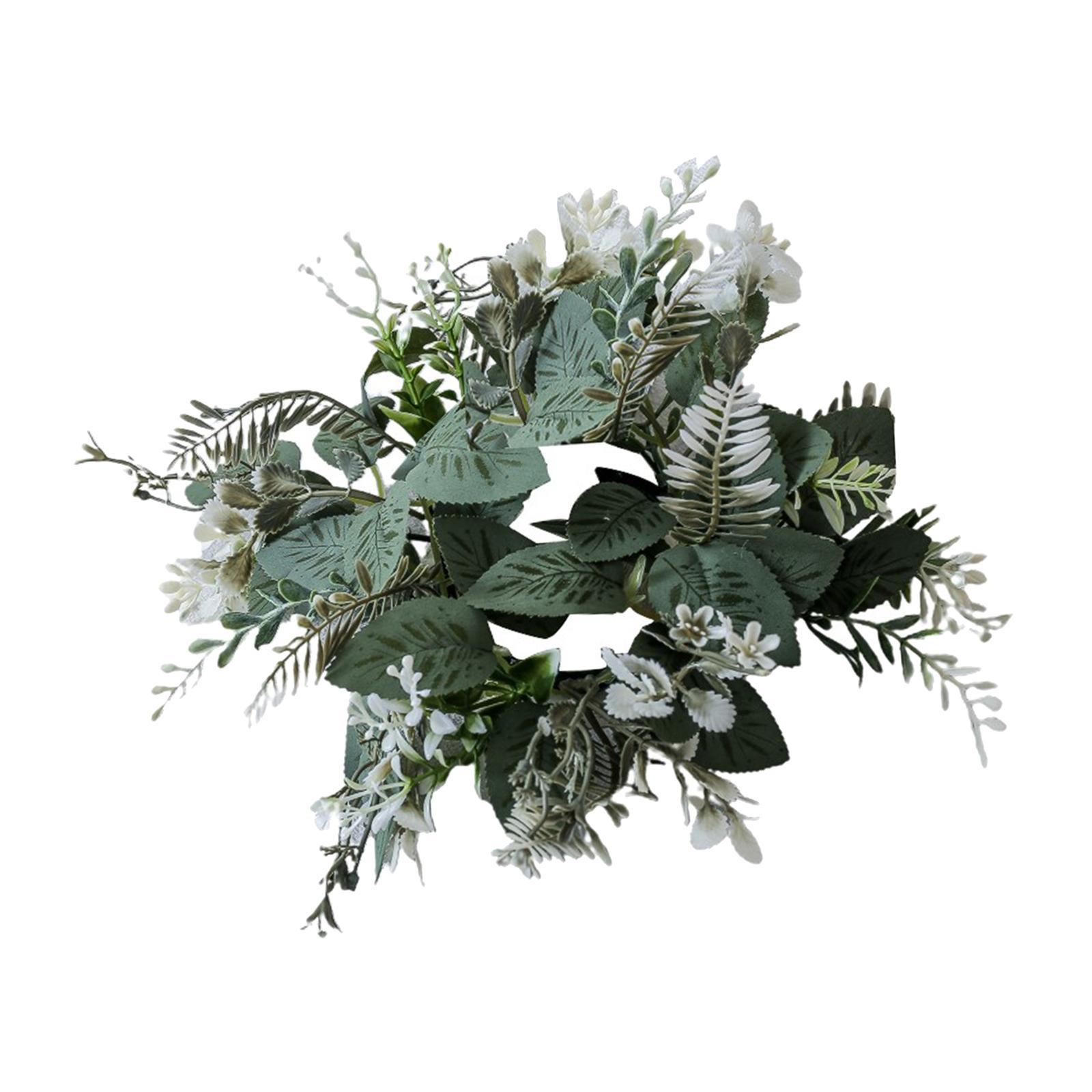 Greenery Candle Wreath Pillar Candle Rings Wreath Pillar Candle Holder Candle Garland for Bar Dining Table Party Living Room Decoration