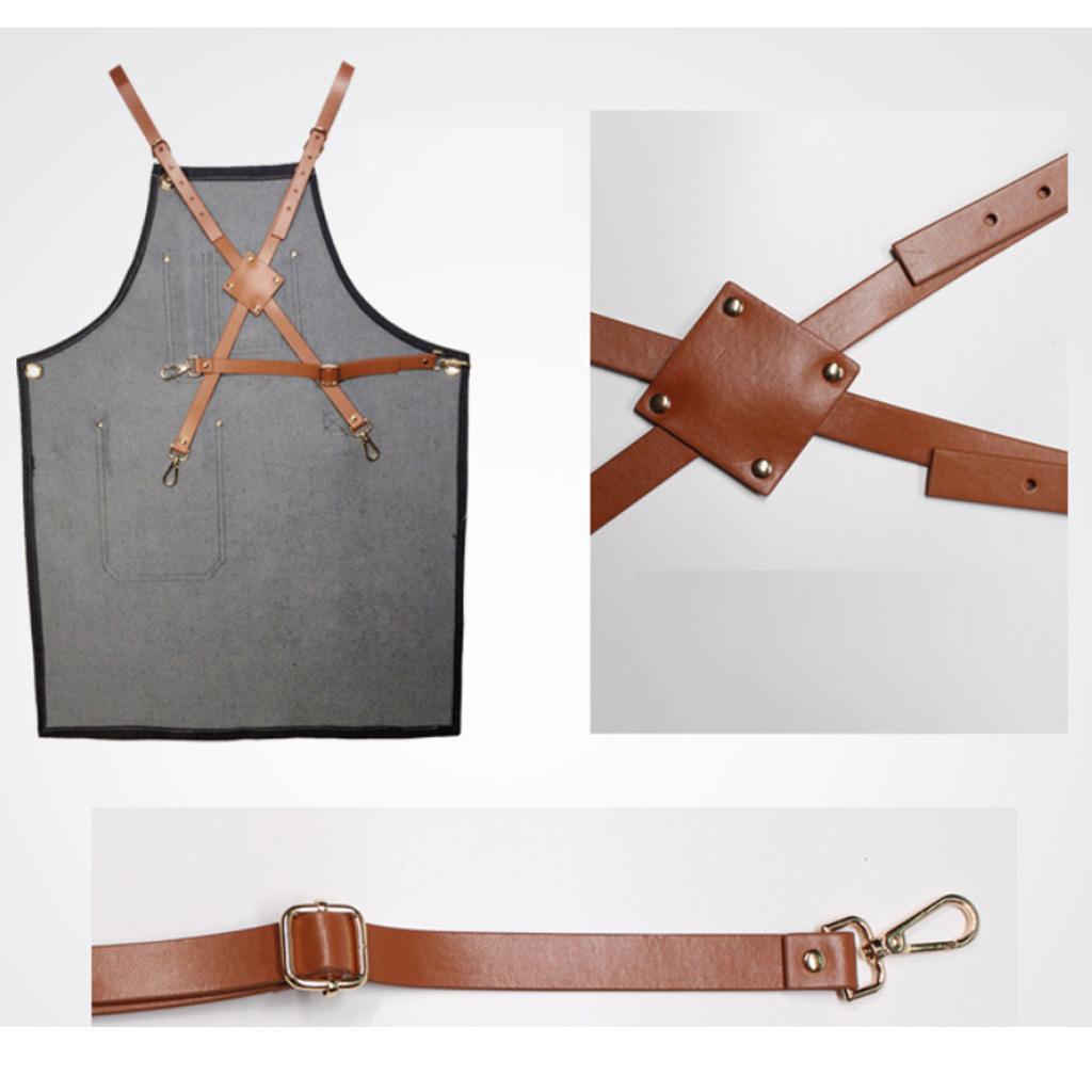 Men Women Denim Apron Bib with Pockets Cafe Kitchen Cooking Painting