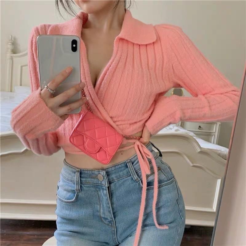 ÁO CROPTOP DÂY ĐAN ĐẮP CHÉO CỔ BẺ XINH XẮN