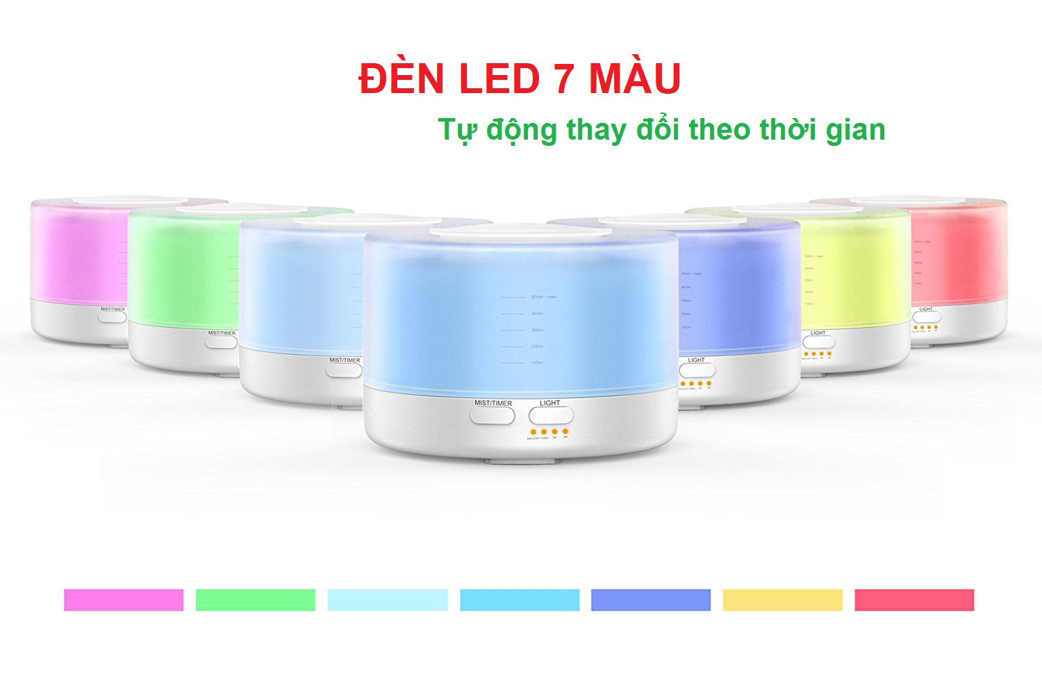 Máy Xông Tinh Dầu 7 Sắc Thái 550 ML Có Remote, Tinh Dầu 10ml | 7 Led Cực Đẹp - Tinh Tế - Tiết Kiệm | Công Nghệ Siêu Âm Tiên Tiến | DDXTDTT - Hình Trụ Trong