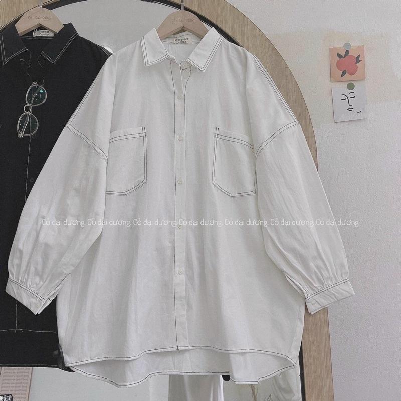 Áo sơ mi chỉ nổi chất đũi xước - sơ mi oversize