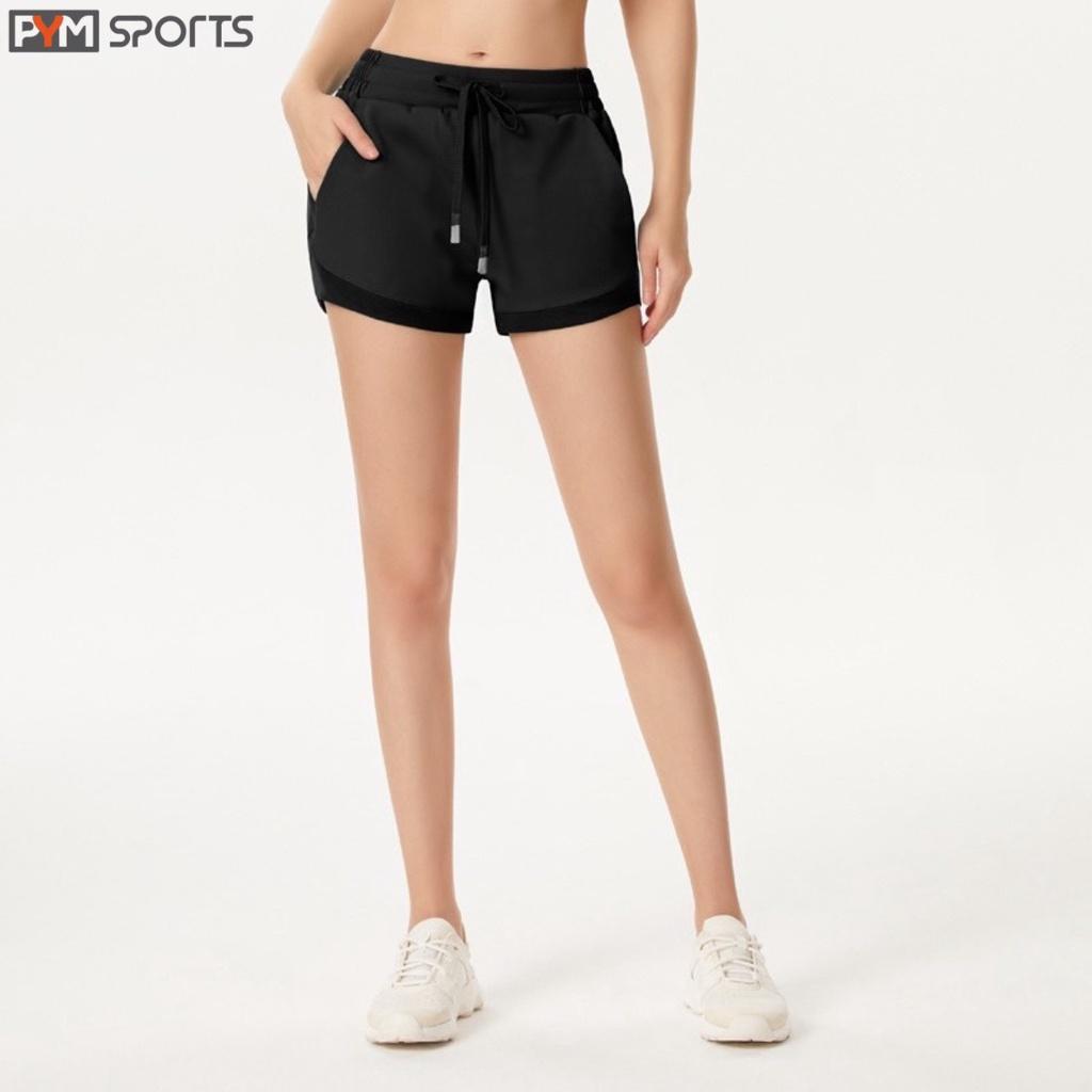 Quần đùi short PYMSPORT - PYMQT008 tập gym, tập yoga, tập thể thao 1 lớp, cạp chun, 4 màu đen, trắng, tím, xanh