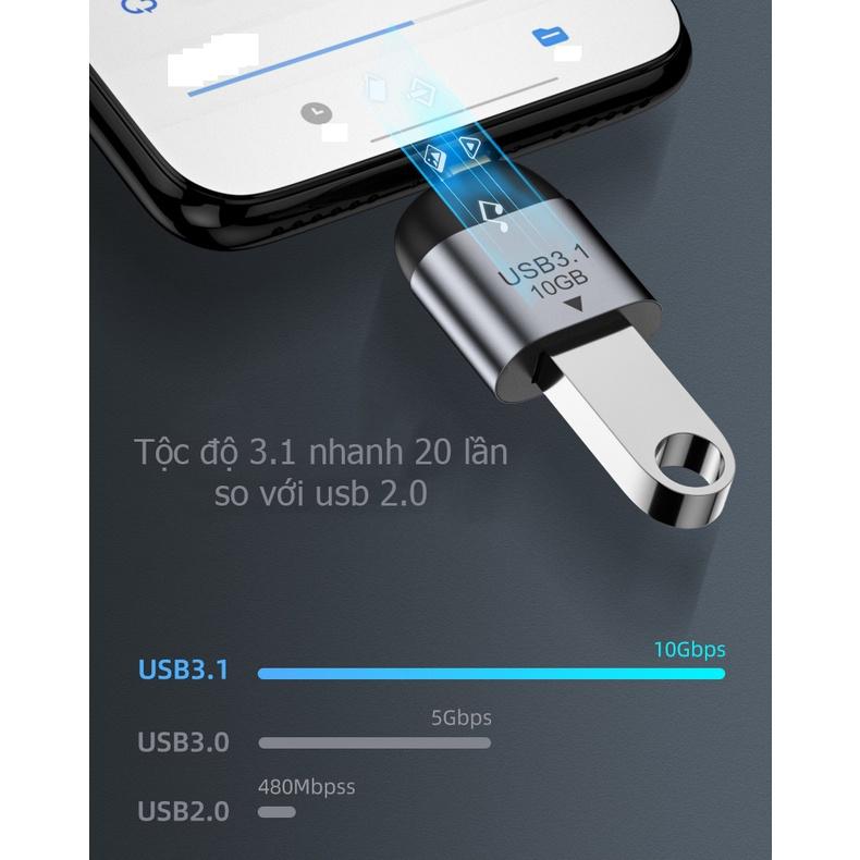 Đầu chuyển Usb 3.1 ra Type-c 10Gbps, 5v3a vỏ nhôm - Hồ Phạm