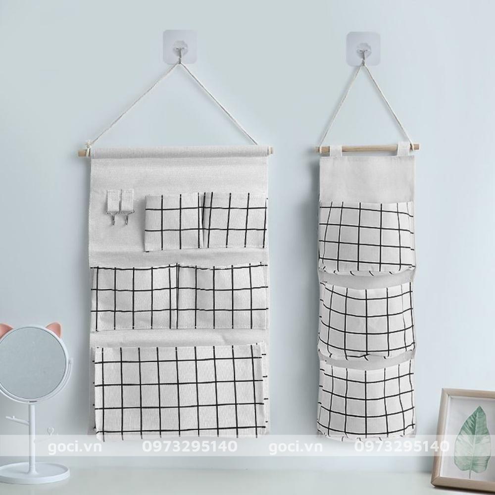 Túi vải đựng đồ treo tường 3 tầng nhiều ngăn cotton đa năng