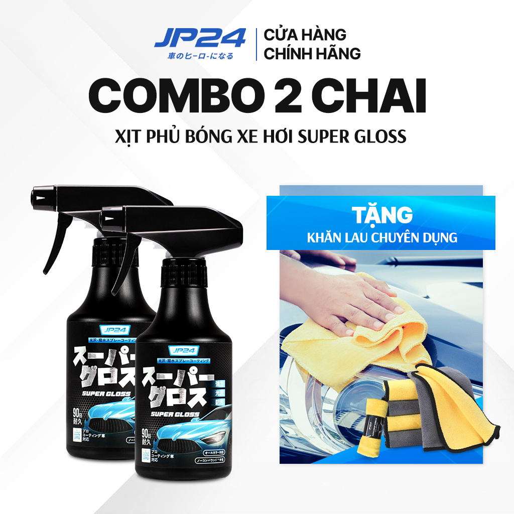 Combo xịt phủ bóng sơn xe ô tô JP24 Super Gloss, tăng độ bóng bề mặt nhanh chóng