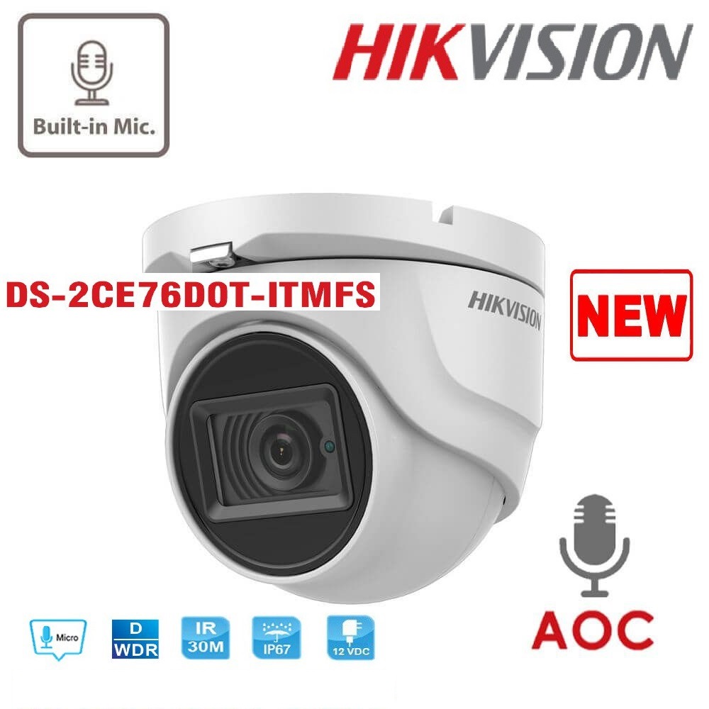Camera Có Mic Hikvision DS-2CE76D0T-ITMFS 2.0Mp FullHD1080P - Hàng chính hãng