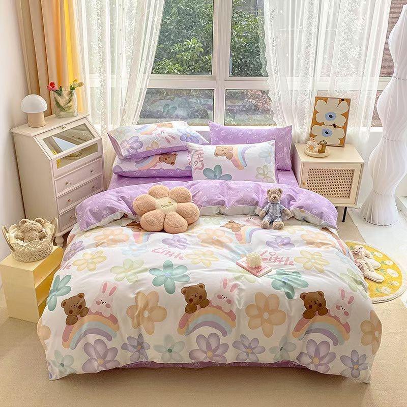 Bộ Chăn Ga Gối Cotton Living Hàng Nhập Khẩu Cao Cấp 4 Món Gấu Nâu Đáng Yêu