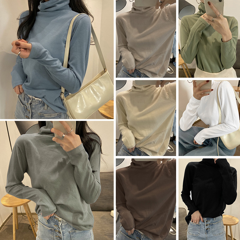 Fashion Winter Women Sweater Knitwear High Neck Long Sleeves Solid Ribbed Knitted Pullover Tops