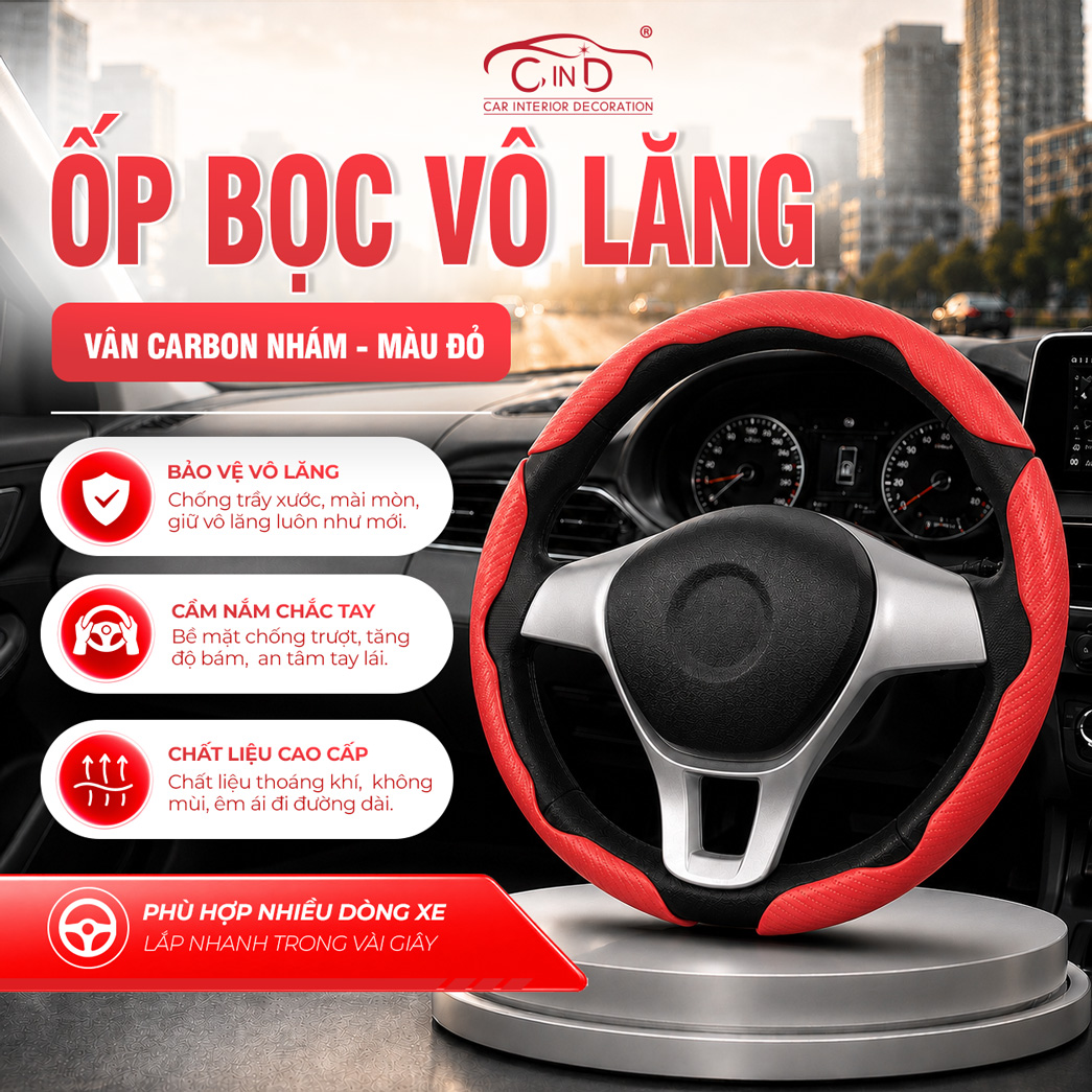 Ốp Bọc Vô Lăng CIND Carbon Nhám Thể Thao Mỏng Nhẹ Chống Trượt Phù Hợp Nhiều Dòng Xe