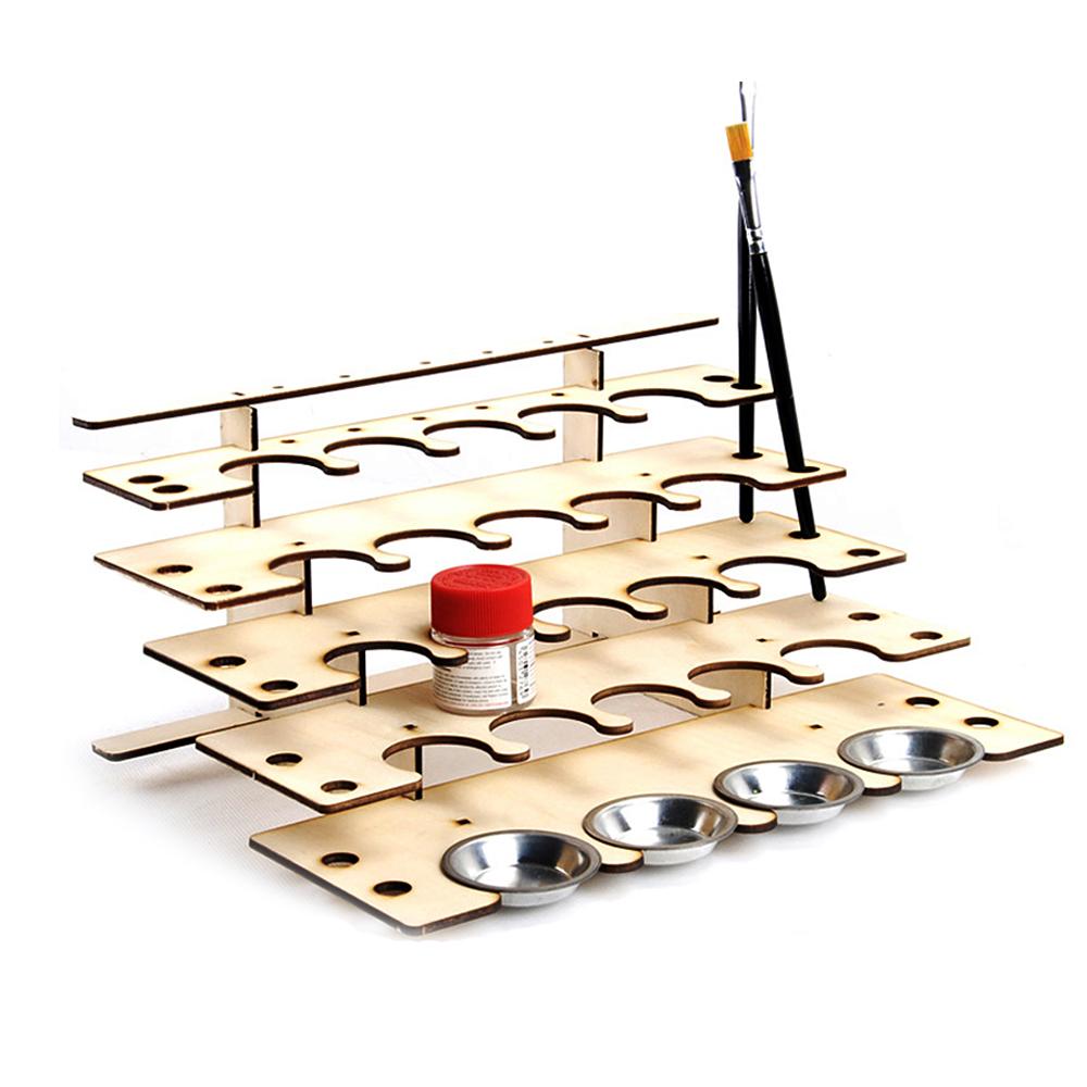 Giá đỡ sơn DIY bằng gỗ nhiều khe cắm cho các lọ sơn và cọ vẽ