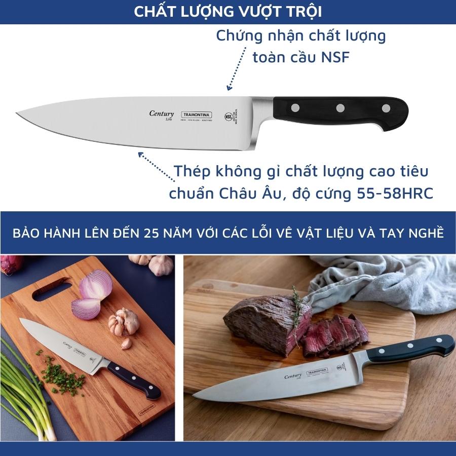 Dao Bếp Chuyên Thái Cao Cấp Tramontina Century Chiều Dài 20Cm Dáng Âu Mũi Nhọn Chất Liệu Thép Không Gỉ Siêu Sắc Bén Rèn Nguyên Khối Sản Xuất Tại Brazil Bảo Hành 25 Năm