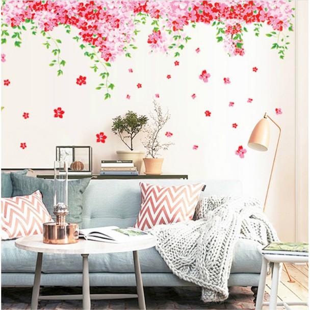 Decal trang trí tường - Dàn Hoa Bướm Hồng nhí lãng mạn