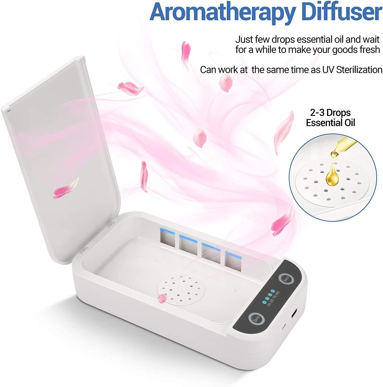 Máy khử trùng UV cho điện thoại di động, Máy khử trùng UV chuyên nghiệp có chức năng Aroomatheracco, UV Portable cho điện thoại thông minh 99,9% Hộp khử trùng cho chìa khóa, trang sức